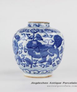 RYVW10-A_Antique china kylin pattern blue and white pot