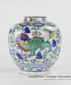 RYVW10-B_blue and white contrasting color kylin pattern hand craft reproduction porcelain urn