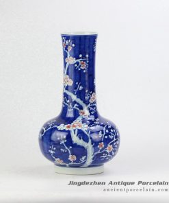 RYWG10_cherry blossom pattern blue background ceramic wedding centerpiece vase