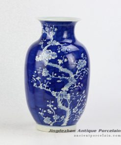 RYWG12_Hand paint winter sweet pattern wax gourd shape elegant blue white ceramic vase