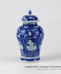 RYXN21_Blue color background hand paint children pattern ceramic temple jar