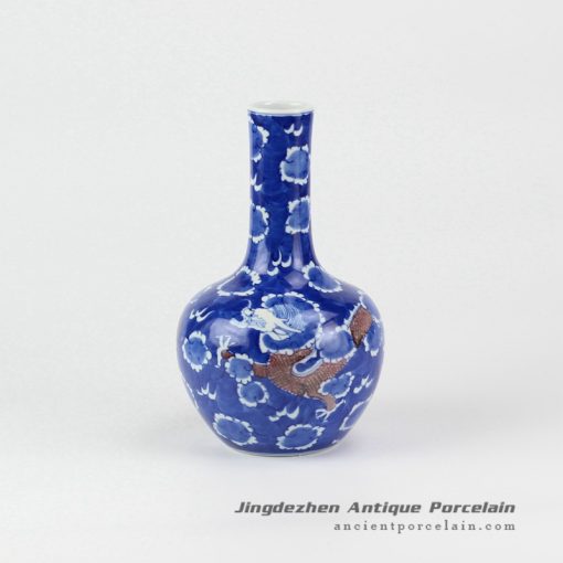RYXN22_Fire dragon design hand drawn porcelain flower vase