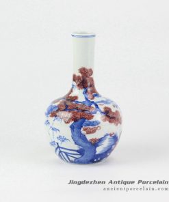 RYXN26_Globular shape blue and under glaze red hand painting old tree pattern pottery vase