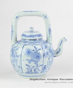 RYZB04_light blue color plants and ancient chinese pattern ceramic tea pot with loop handle
