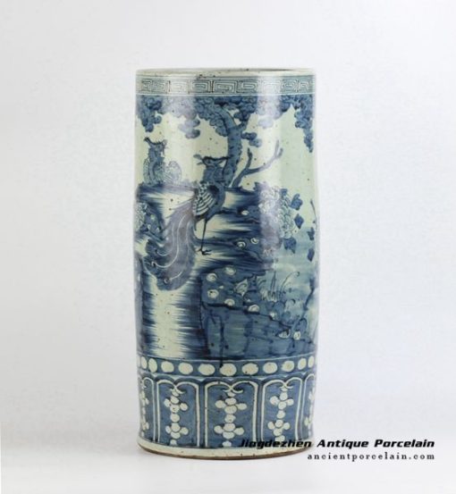 RYZK11_blue and white hand drawing peony flower pattern ceramic umbrella stand