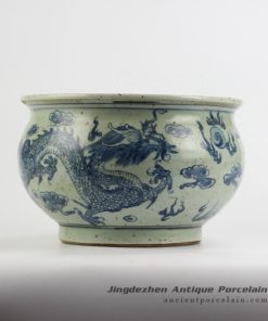 RYZK12_blue and white Asian fire dragon pattern rough clay material ceramic bonsai