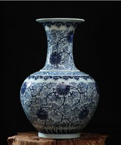 RZFQ03-A_Blue and white interior design decorative round belly wide top ceramic vase