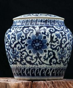 RZFQ04_Big size under glaze blue China floral ceramic storage jar for online shopping