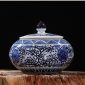 RZFQ08_ round belly art craft floral under glaze blue porcelain cookie jar