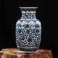 RZFQ12_Blue and white hand paint interlock lotus pattern ceramic gourd vase
