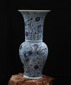 RZFQ14_Chinoiserie hand paint dragon and floral pattern ceramic centerpiece vase