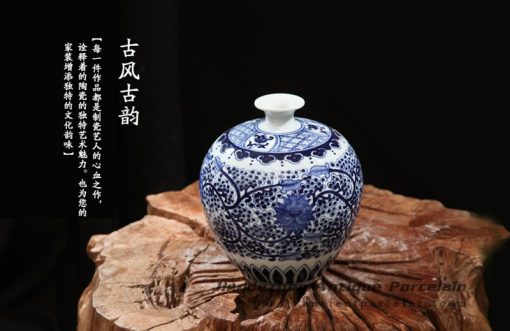 RZFQ15_Blue and white narrow short neck vintage hand paint china flower vase for online sale