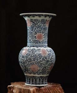 RZFQ19_Trumpet wide open neck shape blue and red floral porcelain vase
