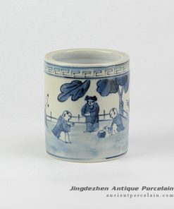 RZIQ01-D_Asian children playing pattern blue and white hand paint porch ceramic little vase