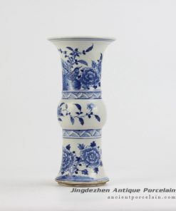 RZJG01_Hand paint blue and white bird floral pattern wide open top mouth ceramic flower vase