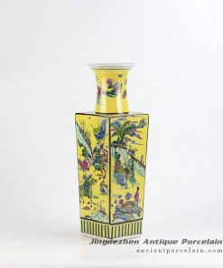 RZJH03_Famille rose yellow color ancient Chinese life pattern dimetric ceramic vase for online shopping