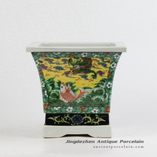 RZJH05_Chinese traditional hand paint yellow background dimetric famille rose porcelain planter pot