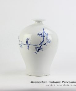 RZJJ01_Bird flower hand paint pattern narrow short neck ceramic flower vase