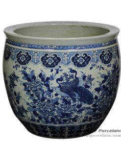 RZJM01_ Under glaze blue high temperature fired peacock peony pattern extra large porcelain planter