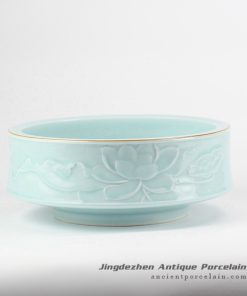 RZJR08_Elegant valuable carved lotus pattern mint green color hot sale ceramic water pot