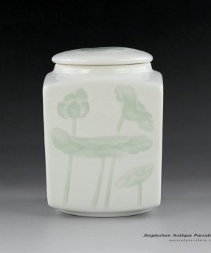 14AA03_Jingdezhen celadon hand carved tea jars tea holder brush holder