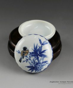 14AS110_Jingdezhen Qing dynasty reproduction Porcelain Inkpad hand painted floral bird design