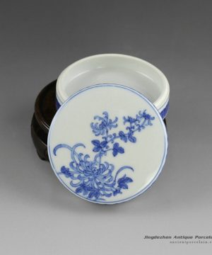 14AS126_Jingdezhen Qing dynasty reproduction Porcelain Inkpad hand painted chrysanthemum design