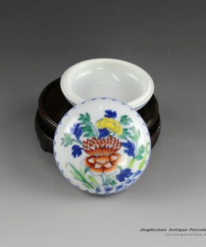 14AS138_Qing dynasty reproduction Jingdezhen Porcelain inkpad box hand painted floral design