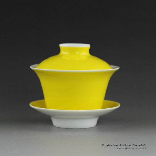 14CS110_Solid color ceramic tea cups gaiwan in yellow 14CS110_Solid color ceramic tea cups gaiwan in yellow