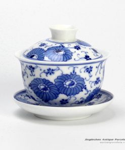 14DR118_hand painting flora pattern blue and white cup gaiwan