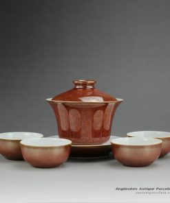 14FS24_red glaze ceramic teaware tea pot and cups made in Jingdezhen