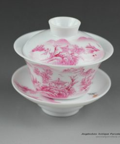 14NY13_100cc Jingdezhen hand made famille rose painted porcelain Gaiwan, landscape design