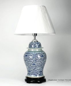 DS30-WD_Blue and white interlock lotus branch pattern ceramic ginger jar lamp