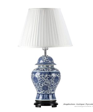 DS46-RZFU_New retail blue white floral pattern ceramic ginger jar lamp for reading