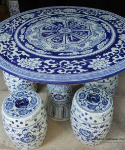 RYAY25_blue and white porcelain garden table and stool