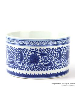 RYCI36_Hand paint blue and white floral mark round ceramic pot