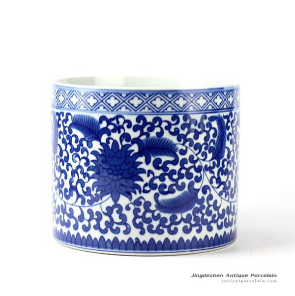 RYCI37_Blue and white floral mark tubular ceramic pot RYCI37_Blue and white floral mark tubular ceramic pot