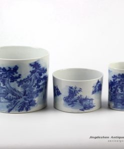 RYCI38_Chinese ancient house and pine tree pattern blue and white pot