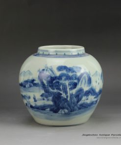 RYCZ11_Hand painted landscape small blue and white urn
