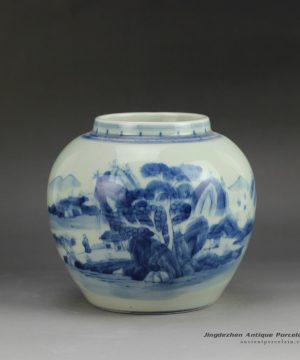 RYCZ11_Hand painted landscape small blue and white urn