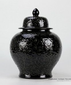 RYDB37-C_Black Engraved Flower Ginger Jar