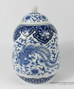 RYDE74_hand painted blue white floral phoenix porcelain Tea Jar