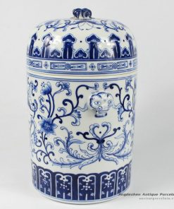 RYDE75_11.4″ hand painted blue white floral butterfly Tea Jar