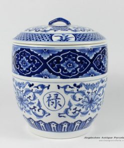 RYDE76_8.3″ blue white hand painted floral Tea Jar