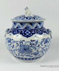 RYDE77_9.8″ blue white hand painted floral Tea Jar