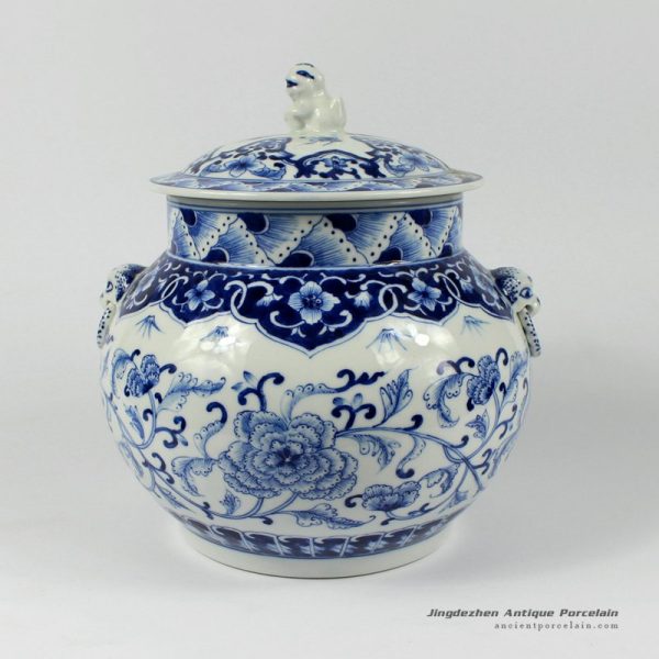RYDE77_9.8″ blue white hand painted floral Tea Jar
