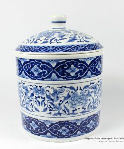 RYDE79_11.4″ Jingdezhen hand painted blue white floral butterfly Tea Jar
