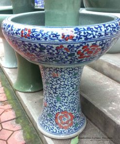 RYHD24-B_Colorful blue and white crackled style large ceramic planter and bowl with pedestal