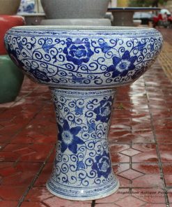 RYHD24_23.2″ Crackle glazed blue and white ceramic planters fishbowls