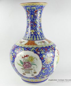 RYHH08_H23.5″ Blue Floral Ceramic Tall Vase